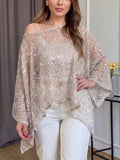 💝💝Women's Off-shoulder Irregular Hem Sequined Mesh Party Top