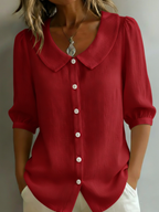 Retro Peter Pan Collar Button-up Cotton Shirt