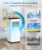 🤲 Factory direct sales 🔥8000 BTU Portable Air Conditioner, with Fan & Dehumidifier Mode, White （🎁Special Sale—Free Shipping)