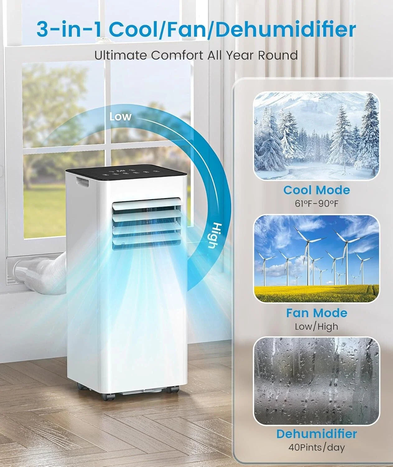 🤲 Factory direct sales 🔥8000 BTU Portable Air Conditioner, with Fan & Dehumidifier Mode, White （🎁Special Sale—Free Shipping)
