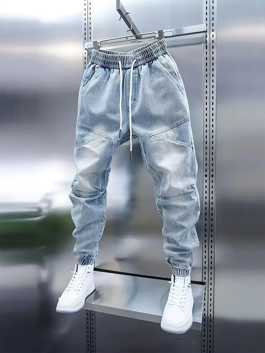 💚Trendy Men's Patchwork Denim Elastic Waist Jogger Harem Pants