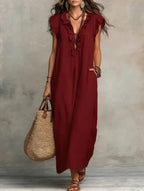 🌷Flowy Ruffle V-Neck Maxi Dress – Elegant, Slimming & Effortlessly Chic
