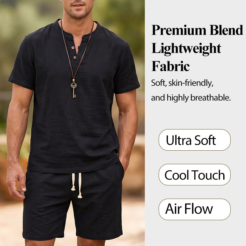 💝💝Men's Breathable Summer Lounge Set‑Soft Short‑Sleeve Top & Shorts Outfit for Daily Relaxation