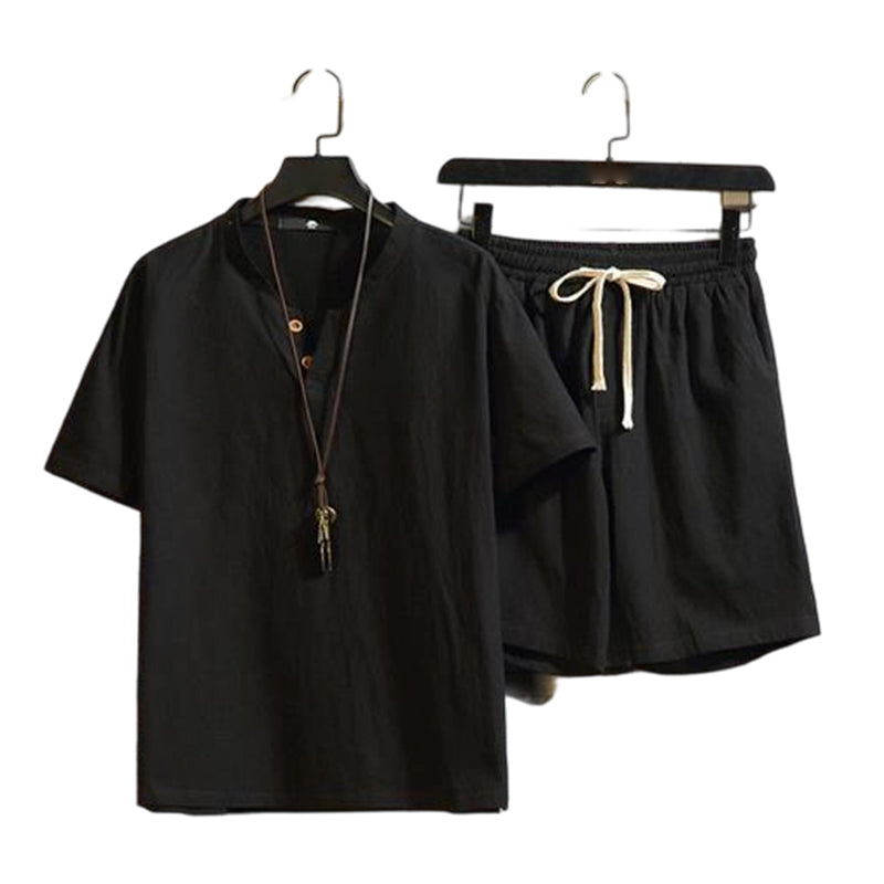 💝💝Men's Breathable Summer Lounge Set‑Soft Short‑Sleeve Top & Shorts Outfit for Daily Relaxation
