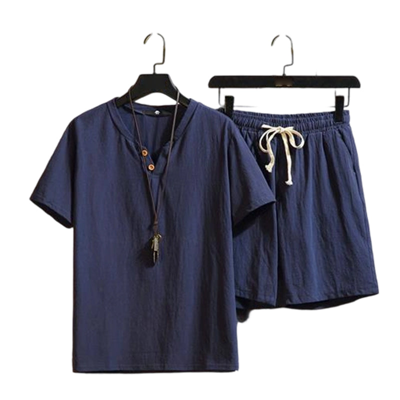 💝💝Men's Breathable Summer Lounge Set‑Soft Short‑Sleeve Top & Shorts Outfit for Daily Relaxation