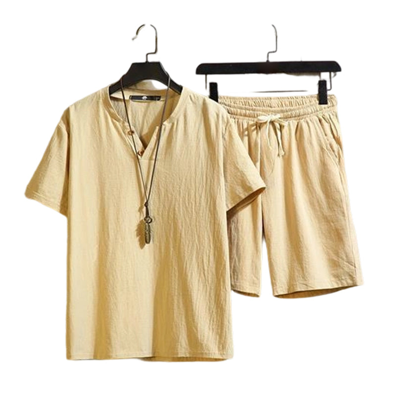 💝💝Men's Breathable Summer Lounge Set‑Soft Short‑Sleeve Top & Shorts Outfit for Daily Relaxation