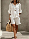 50% OFF TODAY - Button-Front V-Neck Set